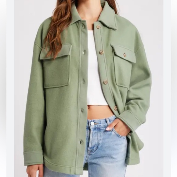 Thread & Supply Jackets & Blazers - Nordstrom Thread & Supply Green Button-Up Shacket with Pockets